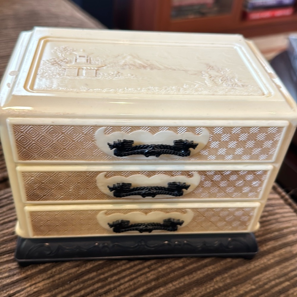 Vintage Japanese‎ celluloid/bakelite? 3 drawer Jewelry box.